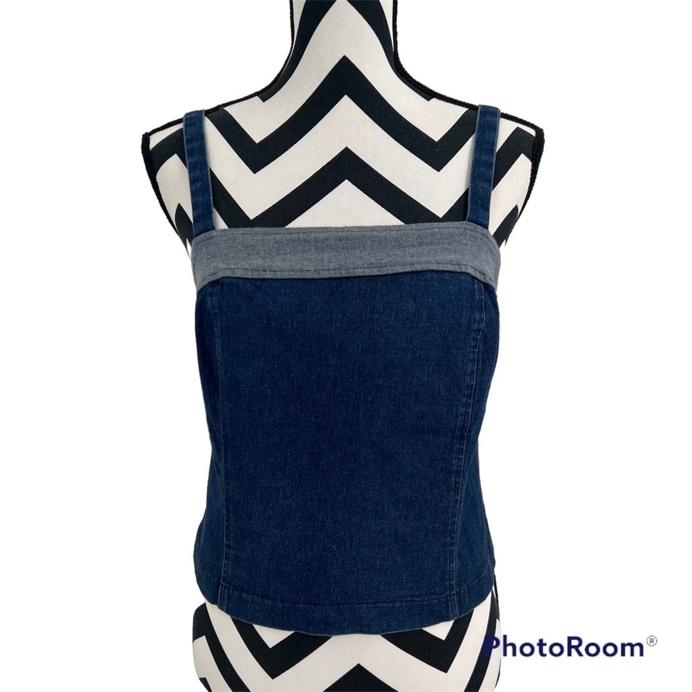 A-List for Wrapper Vintage Stretch Cropped  Denim Strap Top Size L